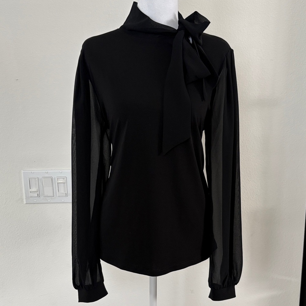Cable & Gauge Black Tie-Neck Long Sleeve Blouse size L